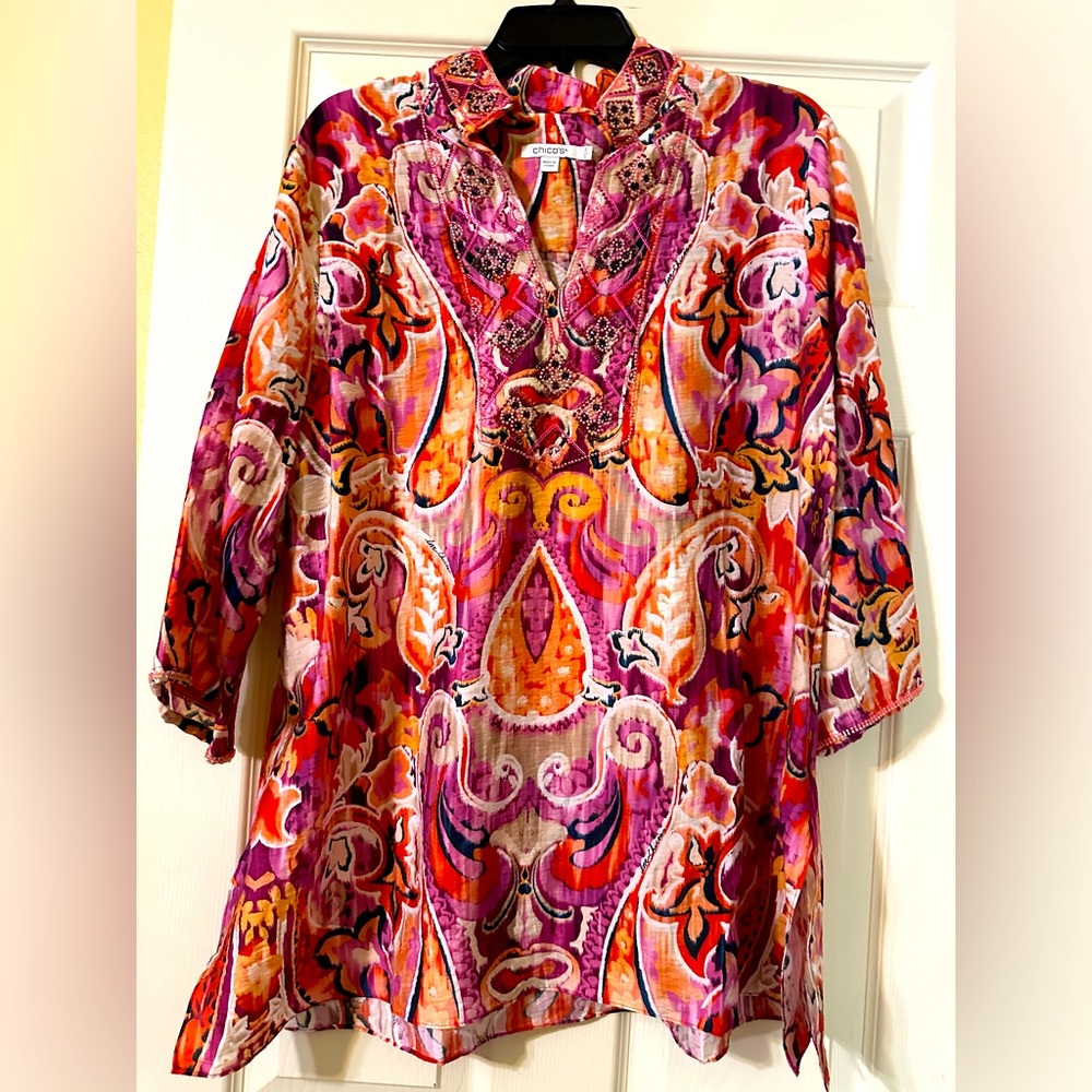 Chico’s Beaded Fancy Blouse Size 2